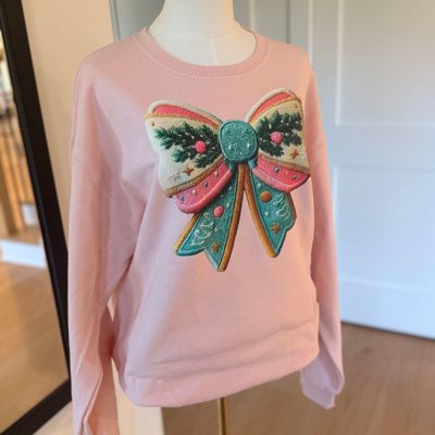 3D Christmas Bow Sweatshirt, Pastel Holiday Crewneck for Women, Cozy Festive Sweater, Pink and Teal Christmas Bow Design, Cute Winter Outfit