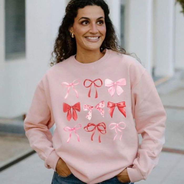 Pink Bows Sweatshirt, Pink Valentine's Sweater, Custom Valentines Day Gift for Girlfriend