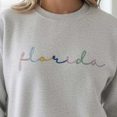 Custom Embroidered State Sweatshirt, Personalized Rainbow Script Crewneck, City Team Name Sweater, Home State Pride Gift