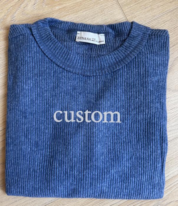 Custom Corded Crew Embroidered Sweater, Embroidered Ribbed Knit Crewneck, Personalized Crew, Thin Sweatshirt, Oversized Pullover Long Sleeve