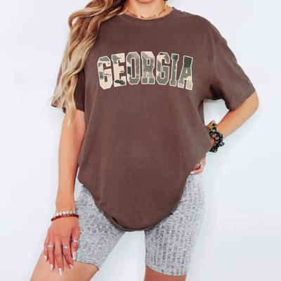 Custom Camo College Letter Tee, Personalized Comfort Colors Shirt for Women, Campus Style Oversized Tee with Custom Text, Neutral Camouflage Graphic T-Shirt