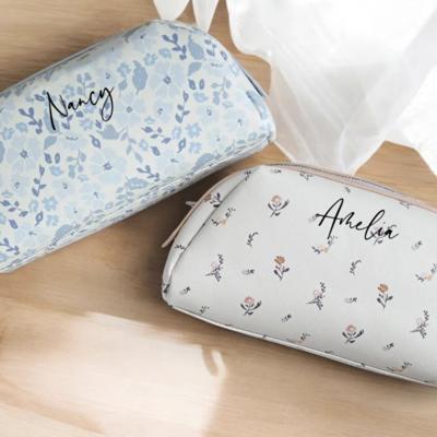 Personalized Large Floral Cosmetic Pouch Toiletry Bag, Custom Makeup Bag Flowers, Gifts for Her, Pouch for Traveling