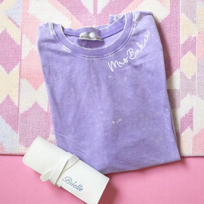 Personalized Name Embroidered T-Shirt Custom Neckline Collar Embroidery, Christian Bible Verse Mrs. Tee, Customized T-Shirt Name on Neckline