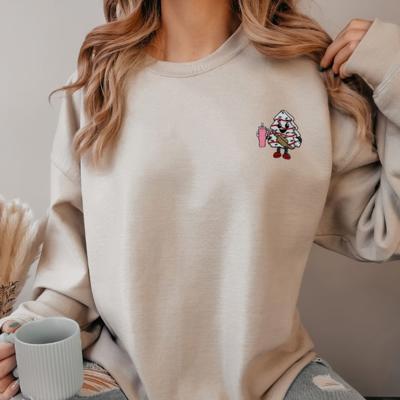 Embroidered Christmas Tree Cake Sweatshirt, Little Debbie Cake Inspired Embroidery Sweater, Holiday Treats Christmas Crewneck, Cute Festive Winter Pullover