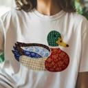  Duck Faux Texture Patchwork Shirt, Vintage Mallard Graphic Tee, Cottagecore Farm Animal Shirt, Quilted Style Duck T-Shirt, Country Aesthetic Gift