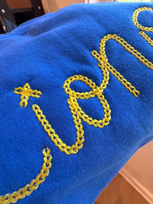 Custom Embroidered School Sweatshirt, Chain Stitch Script Pullover Sweatshirt, Personalized Team Spirit Shirt for Game Days, School Events & Sports Fans
