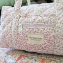  Embroidered Quilted Tote Bag, Monogrammed Duffle Bag Floral, Bridesmaid Gift, Bridal Party Bag, Overnight Bag with Zipper, Gift for Her