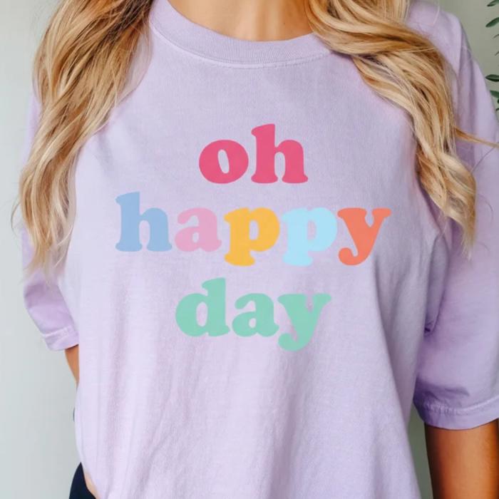 Boho Floral Graphic Tee, Oh Happy Day Shirt, No Rain No Flowers T-Shirt, Cute Pastel Aesthetic Tee, Inspirational Women’s Shirt Gift