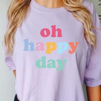 Boho Floral Graphic Tee, Oh Happy Day Shirt, No Rain No Flowers T-Shirt, Cute Pastel Aesthetic Tee, Inspirational Women’s Shirt Gift