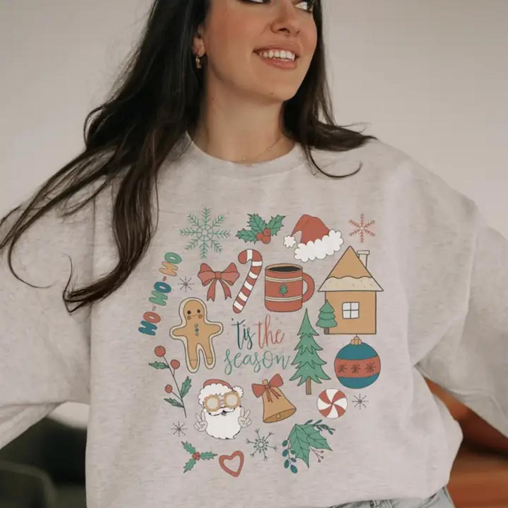 Christmas Doodles Sweatshirt, Christmas Shirts for Women, Christmas Matching Sweatshirt, Family Shirt, Christmas Sweater