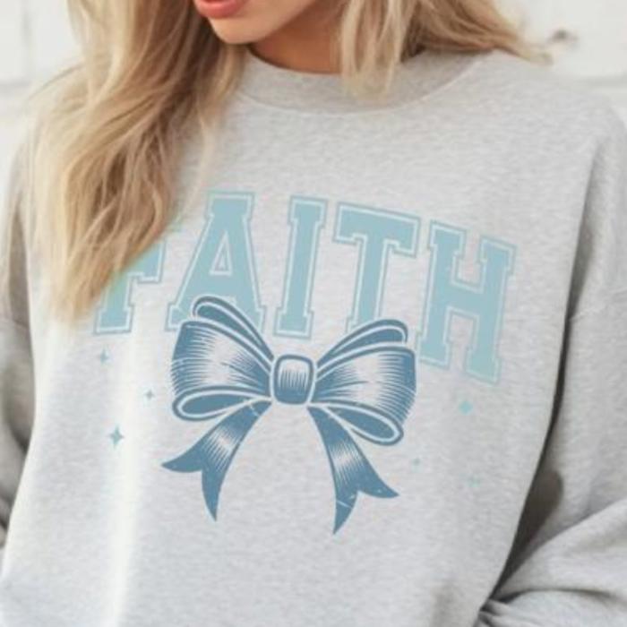 Faith Bow Christian Comfort Colors Tee – Cute Minimalist Faith Shirt for Women, Inspirational Graphic Tee with Bow Detail