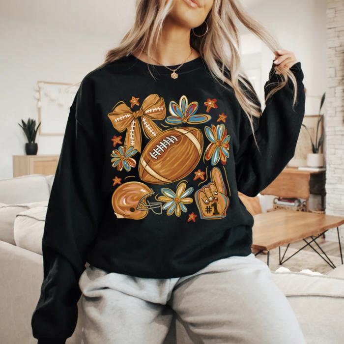 Fall Football Sweatshirt, Game Day Crewneck, Cute Autumn Football Sweater, Retro Football Season Pullover