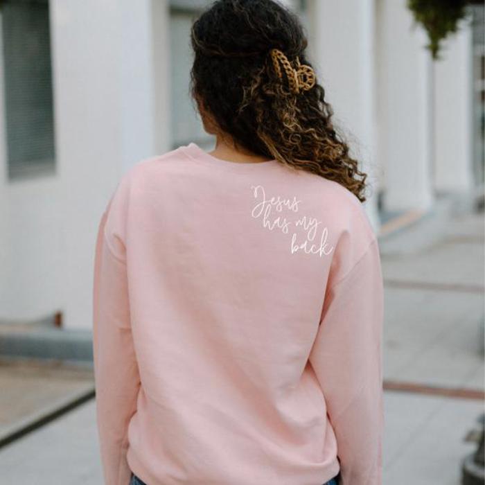 Jesus Has My Back Sweatshirt, Heart Cross Christian Sweatshirt, Faith Pink Crewneck, Christian Graphic Sweatshirt for Women