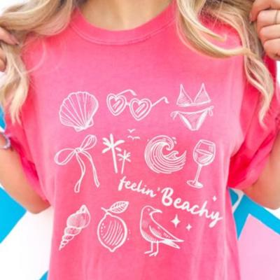 Feelin' Beachy White Text Comfort Colors Graphic Tee – Trendy Blue Beach Shirt for Women, Cute Summer Tee for Vacation Vibes