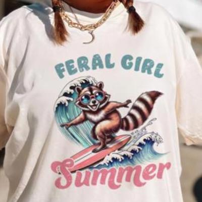 Feral Girl Summer Surfing Comfort Colors Tee – Trendy Coastal Graphic Shirt for Women, Cute Summer Beach Tee with Surf Vibes