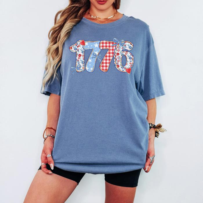 4th of July Shirts for Women, All-American Comfort Colors Tee, Red, White & Cute, Freedom Looks Good on You Graphic Tee