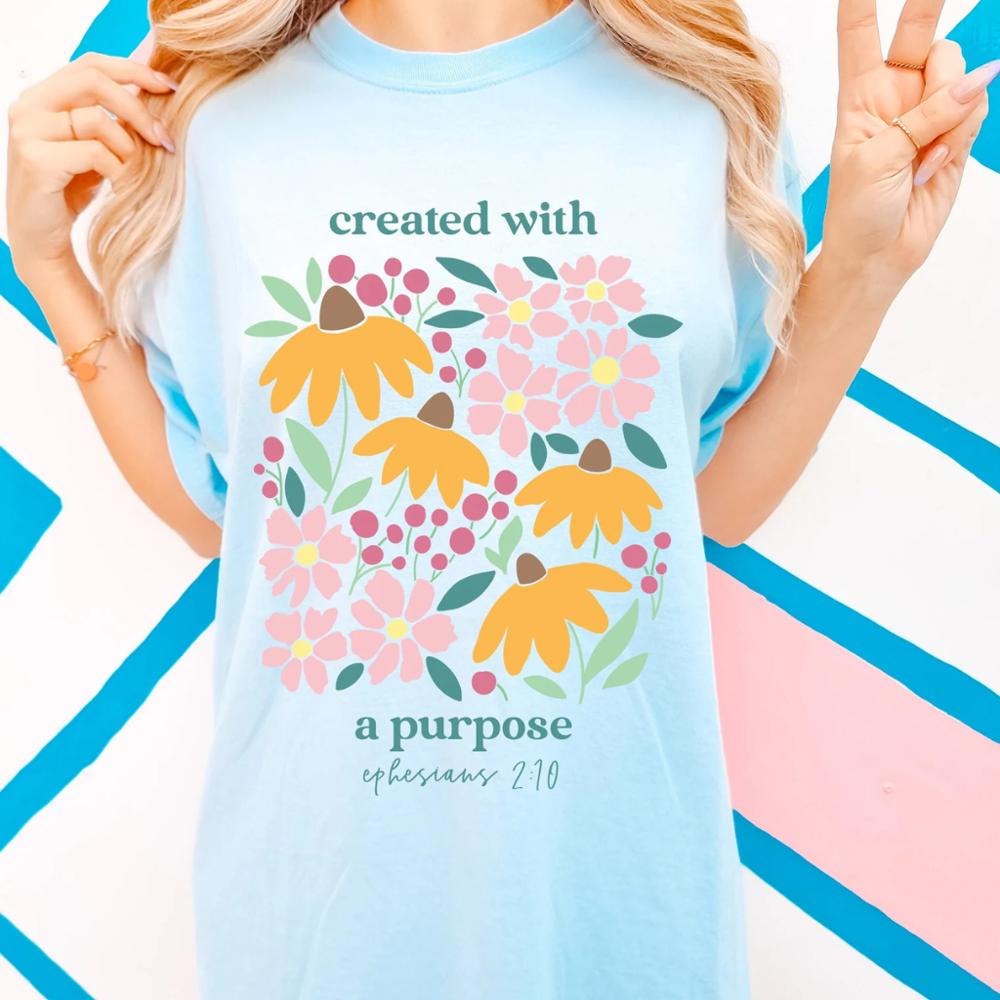 Christian T-Shirts for Women Faith Religious Gift Casual Inspirational Short Sleeve Tops Comfort Colors Graphic Tee Spring Floral Cotton