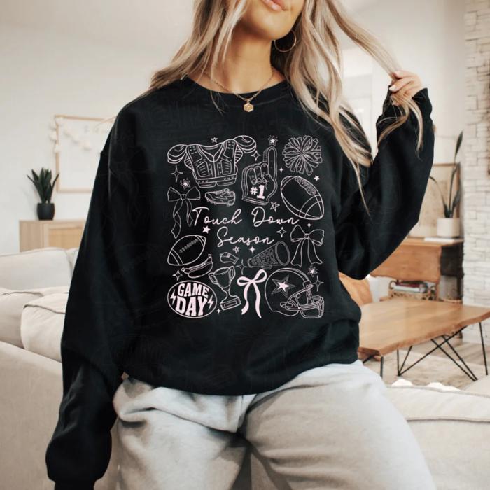 Touchdown Season Sweatshirt, Game Day Crewneck, Football Lover Sweater, Cute Fall Sports Pullover for Her