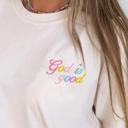  Embroidered God Is Good Pastel Graphic Tee, Minimal Rainbow Christian T-Shirt, Small Front Print Faith Shirt for Women, Comfort Colors Shirt