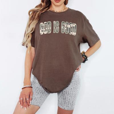 God Is Good Comfort Colors Graphic Tee, Christian Faith Shirt for Women, Camo Lettering Religious T-Shirt, Neutral Oversized Faith Apparel