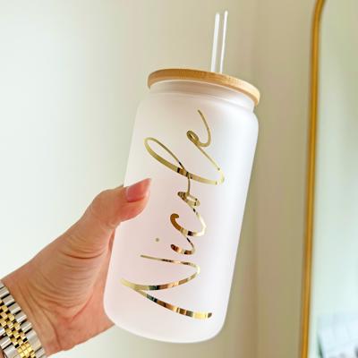 Personalized Tumbler Glass Bridesmaid Proposal, Future Mrs, Frosted Glass Tumbler, Bamboo Lid Coffee Cup, Maid Of Honor Gift, Name and Title 