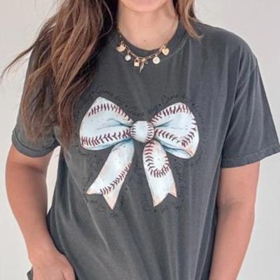 Baseball Bow Comfort Colors Tee – Stylish Game Day Shirt for Women