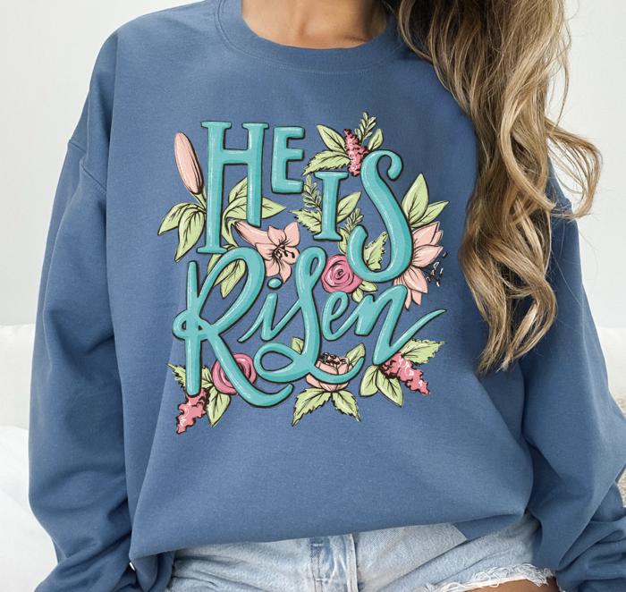 He Is Risen Christian Sweatshirt, Easter Faith Sweatshirt, Gildan Oversized Sweatshirt for Women, Religious Gift