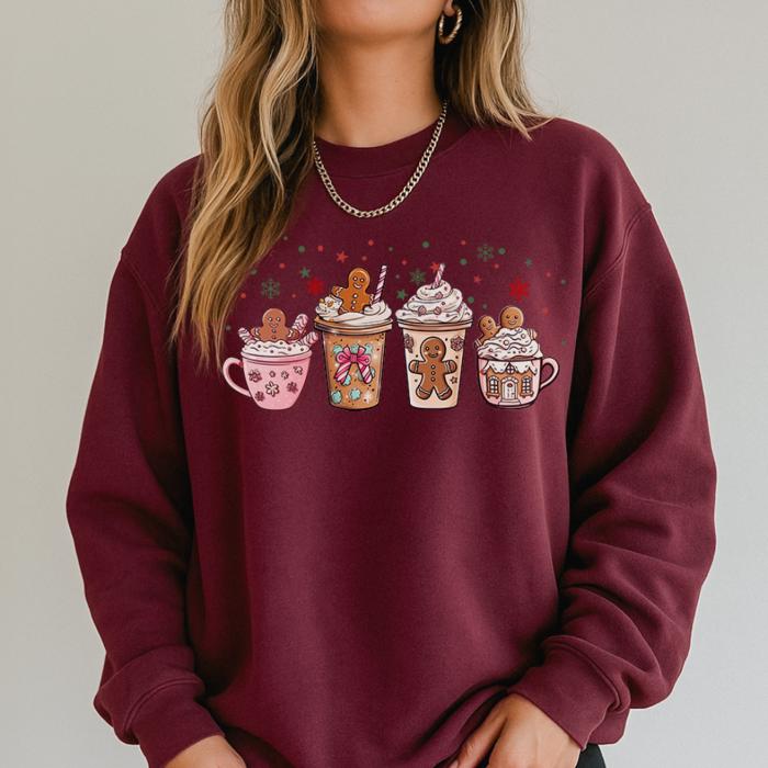 Hot Cocoa and Gingerbread Christmas Sweatshirt, Cozy Holiday Crewneck, Cute Winter Sweater, Festive Christmas Pullover, Holiday Baking Outfit