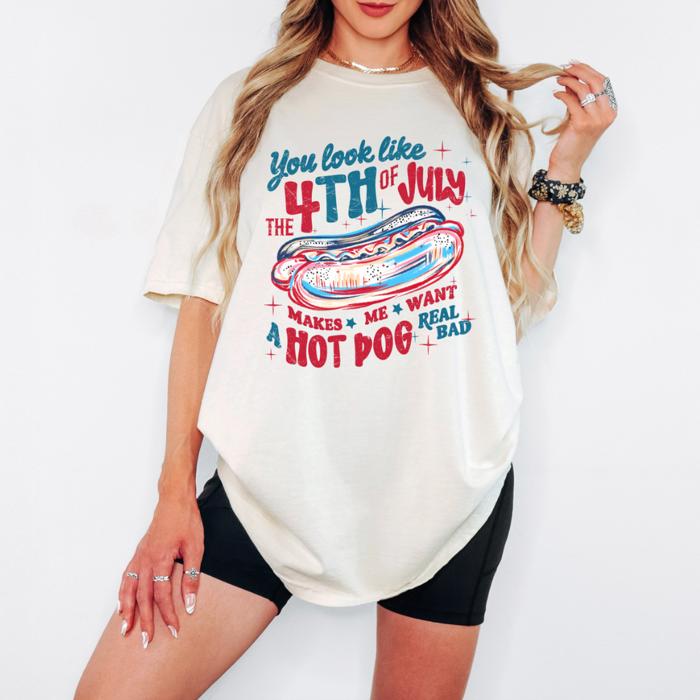 4th of July Shirts for Women, All-American Comfort Colors Tee, Red, White & Cute, Freedom Looks Good on You Graphic Tee