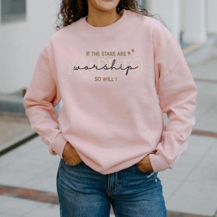 Embroidered If the Stars Are Made to Worship So Will I Sweatshirt, Christian Crewneck, Faith Based Worship Sweater, Inspirational Bible Verse Sweatshirt