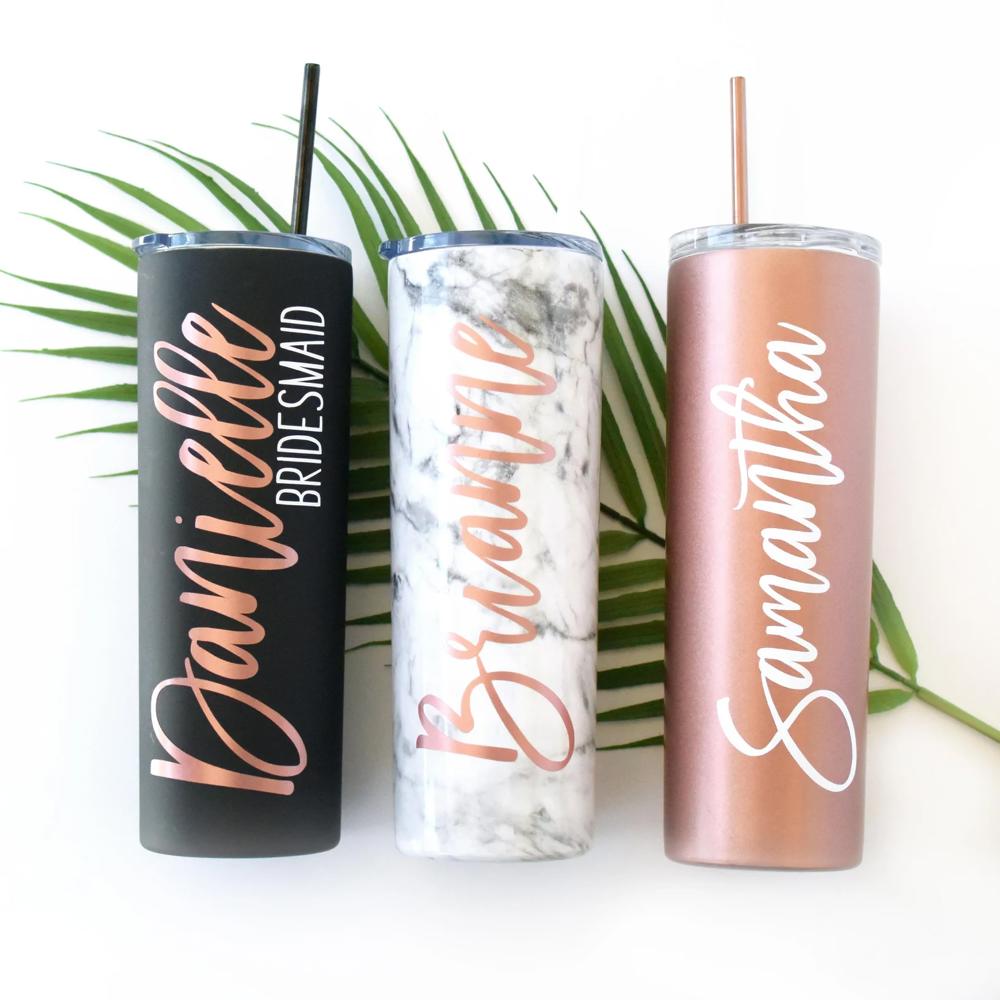 Personalized Skinny Tumbler with Slide Lid & Stainless Straw, Insulated Tumbler With Lid and StrawStainless Steel Skinny Tumbler Cup, Bridesmaid Gift Proposal