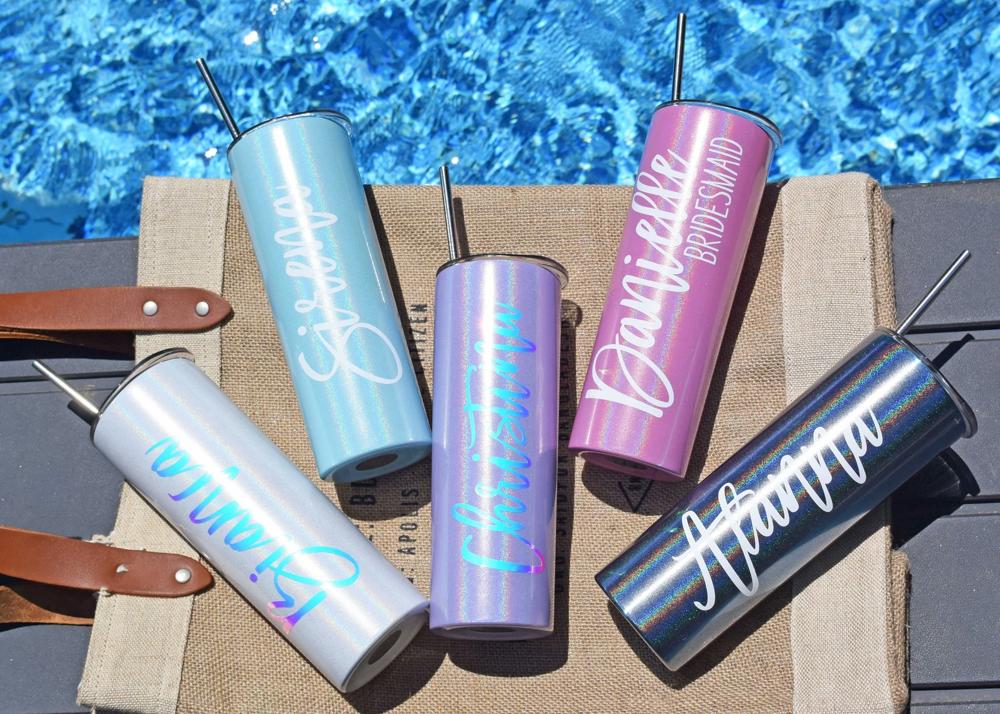 Personalized Skinny Tumbler with Slide Lid & Stainless Straw, Insulated Tumbler With Lid and StrawStainless Steel Skinny Tumbler Cup, Bridesmaid Gift Proposal