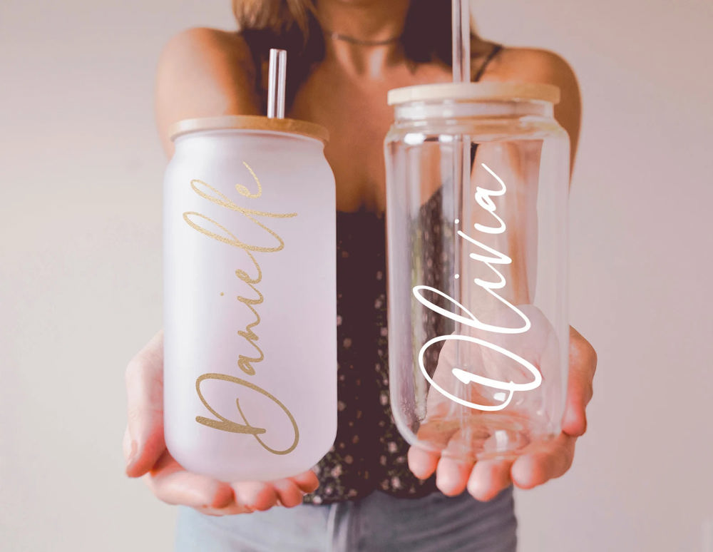 Personalized Tumbler Glass Bridesmaid Proposal, Future Mrs, Frosted Glass Tumbler, Bamboo Lid Coffee Cup, Maid Of Honor Gift, Name and Title 