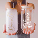  Personalized Tumbler Glass Bridesmaid Proposal, Future Mrs, Frosted Glass Tumbler, Bamboo Lid Coffee Cup, Maid Of Honor Gift, Name and Title 