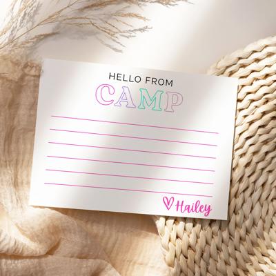 Personalized Camp Stationery Set For Girls, Note from Camp, Custom Folded Stationary with Lines, Personalized Gift for Girls, Summer Note Cards