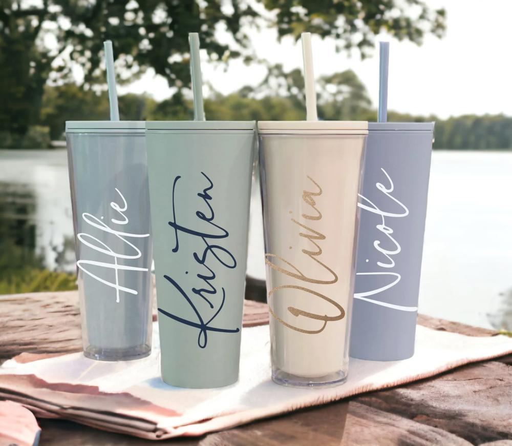 Personalized Tumbler With Lid and Straw, Bridesmaids Gifts, Large 24 oz Acrylic Tumbler, Skinny Tumbler, Personalized Gift, Teacher Gift