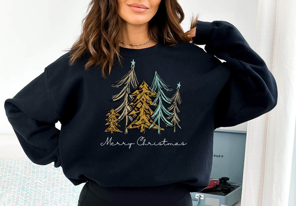 Leopard Trees Christmas Sweatshirt, Vintage Christmas Shirts for Women, Christmas Matching Sweatshirt, Family Shirt, Christmas Sweater