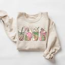  Pink Coffee Christmas Sweatshirt, Vintage Christmas Shirts for Women, Christmas Matching Sweatshirt, Family Shirt, Christmas Sweater