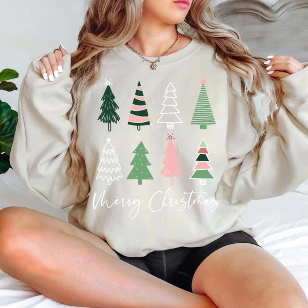 Boho Trees Christmas Sweatshirt, Vintage Christmas Shirts for Women, Christmas Matching Sweatshirt, Family Shirt, Christmas Sweater