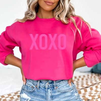 XOXO Valentine's Day Embossed Sweatshirt Puff Text Pink Valentine's Sweater, Custom Valentines Day Gift for Girlfriend