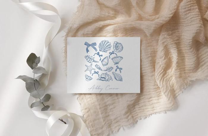 Women's Personalized Stationary, Custom Notecard Set, Shell Stationery Set, Folded Notecards, Thank You Notes, Summer Set Gift for Her