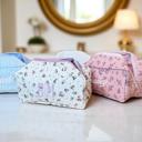  Personalized Block Pattern Floral Makeup Bag Embroidered Custom Gift Bridesmaid Gifts Quilted Toiletry Pouch Travel Cosmetic Case Gift