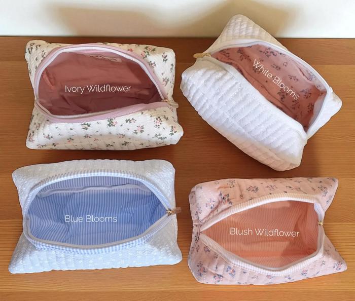 Embroidered Makeup Bag, Bridesmaid Gifts, Quilted Cosmetic Bag Pouch, Personalized Gift, Custom Make Up Bag, Baby Toiletry Bag Diaper Bag