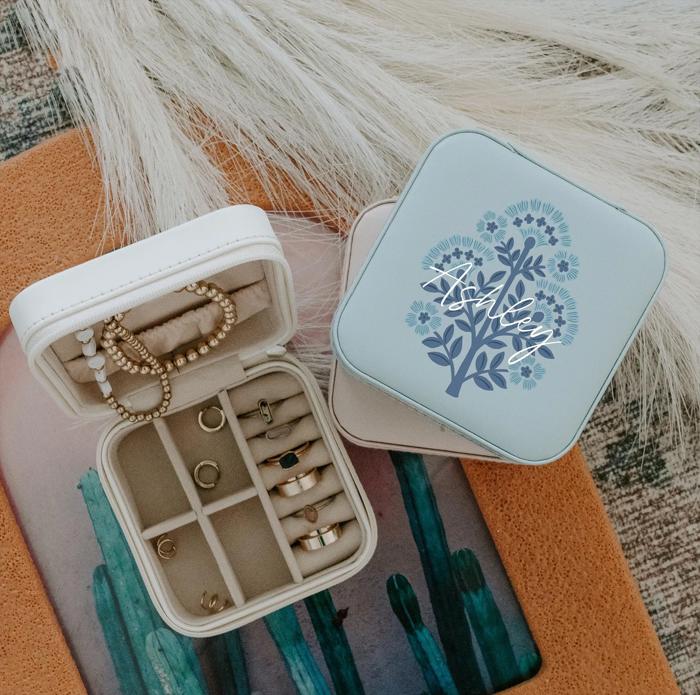 Block Print Jewelry Travel Case with Name Personalized Bridesmaid Gift, Custom Jewelry Box for Women, Bridesmaid Proposal Wedding Party Gift