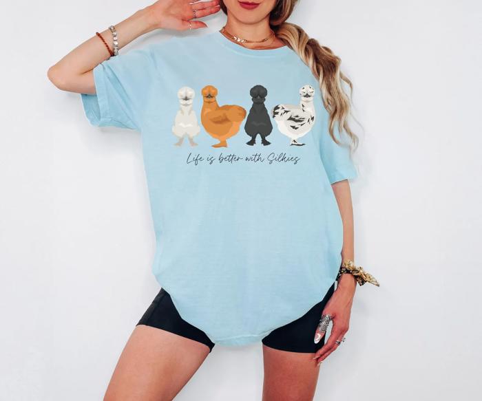 Life Is Better With Silkies Comfort Colors Tee, Silkie Chicken Shirt for Women, Chicken Mom Graphic Tee, Cute Farm Chicken T-Shirt, Backyard Chicken Lover Gift