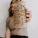 Christmas Berry (Clear Cup) Personalized Iced Coffee Cup Floral Retro, Custom Can Glass with Lid and Straw, Bridesmaid Gift, Bachelorette Glass Cup, Bridesmaid Proposal