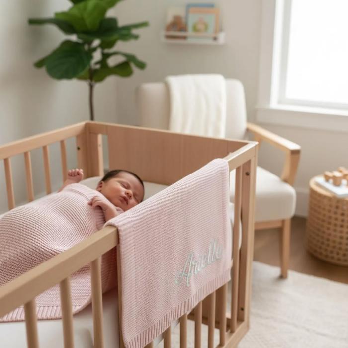 Embroidered Baby Blanket, Soft Cotton Knit Baby Blanket, Baby Shower Gift, Newborn Blanket, Keepsake Gift for Baby, Custom Baby Name Blanket