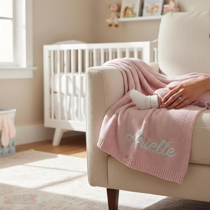Embroidered Baby Blanket, Soft Cotton Knit Baby Blanket, Baby Shower Gift, Newborn Blanket, Keepsake Gift for Baby, Custom Baby Name Blanket