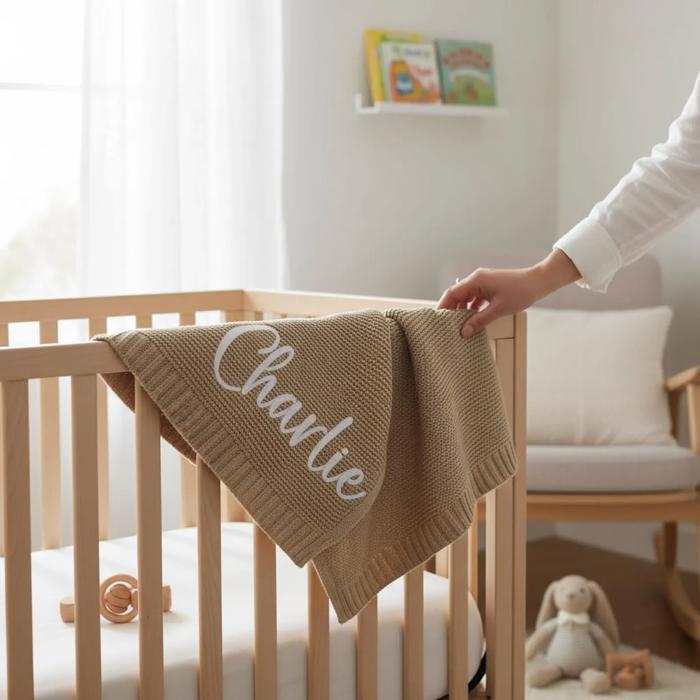 Embroidered Baby Blanket, Soft Cotton Knit Baby Blanket, Baby Shower Gift, Newborn Blanket, Keepsake Gift for Baby, Custom Baby Name Blanket