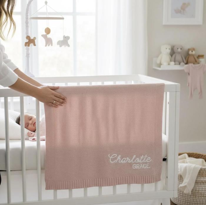 Embroidered Baby Blanket, Soft Cotton Knit Baby Blanket, Baby Shower Gift, Newborn Blanket, Keepsake Gift for Baby, Custom Baby Name Blanket